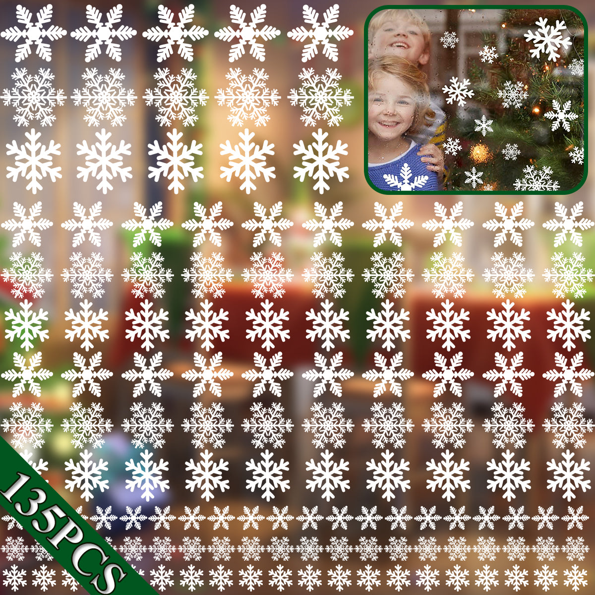 5 Sheets 135 Pcs Christmas White Snowflakes Window Clings 3 Designs Snowflake Static Stickers Winter Snow Flakes Clings For Christmas New Year Home Office Winter Holiday Party Decal