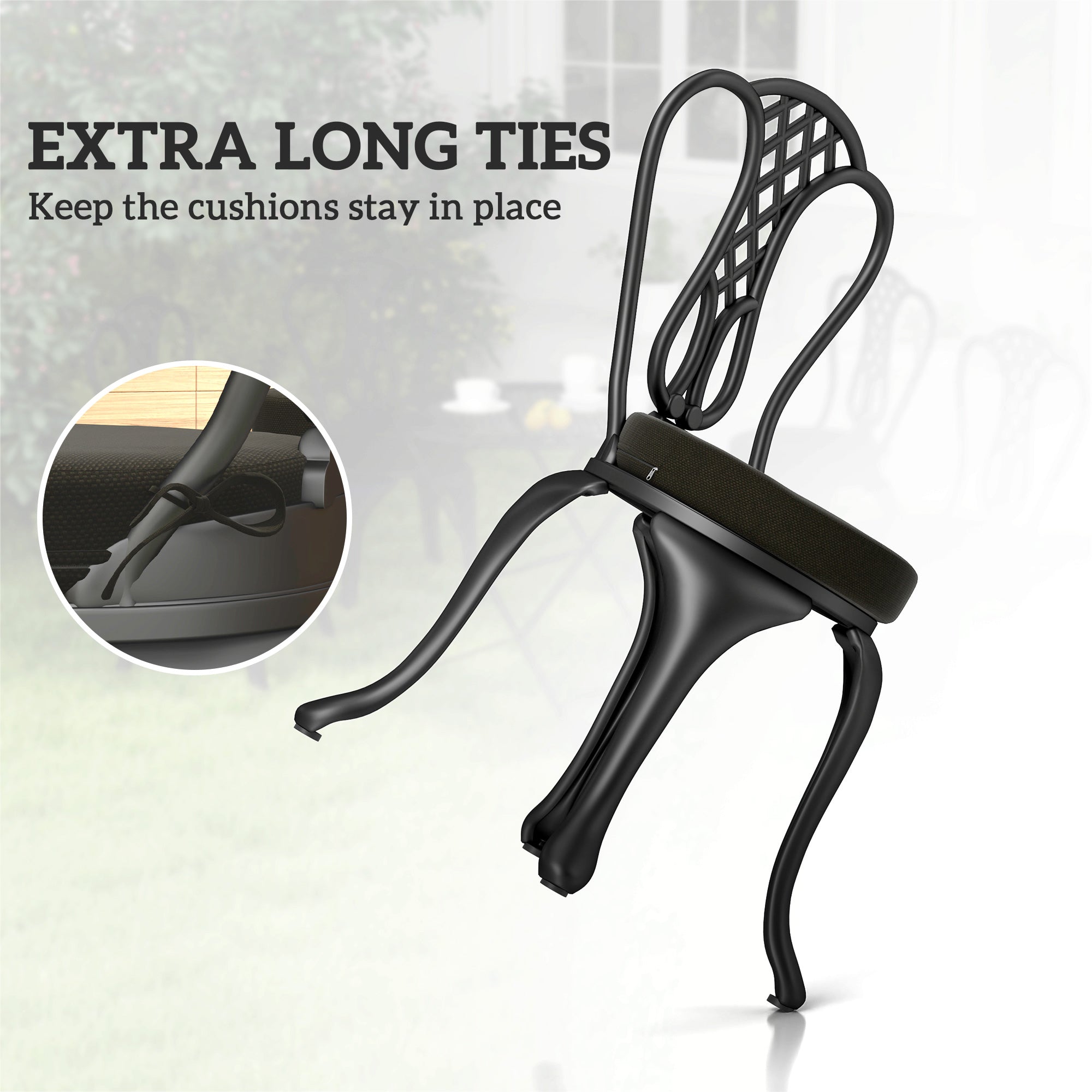 Patio Chair Cushions Set Of 4 Round Seat Cushions For Dining Bistro Chairs Machine Washable, 15 X 15 X 3, Black