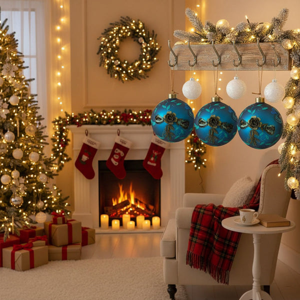 4PCS Set Christmas Glass Ball Ornaments Hanging Tree Decor Shiny Holiday Party Supplies Tree Decorations FBA Shipment