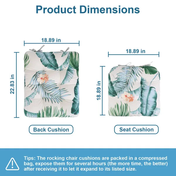 Waterproof Rocking Chair Cushion Upper And Lower Back And Seat Sets With Non-Slip Ties Oxford Cloth Surface Polyester Filling Comfortable For Indoor Home Office Car