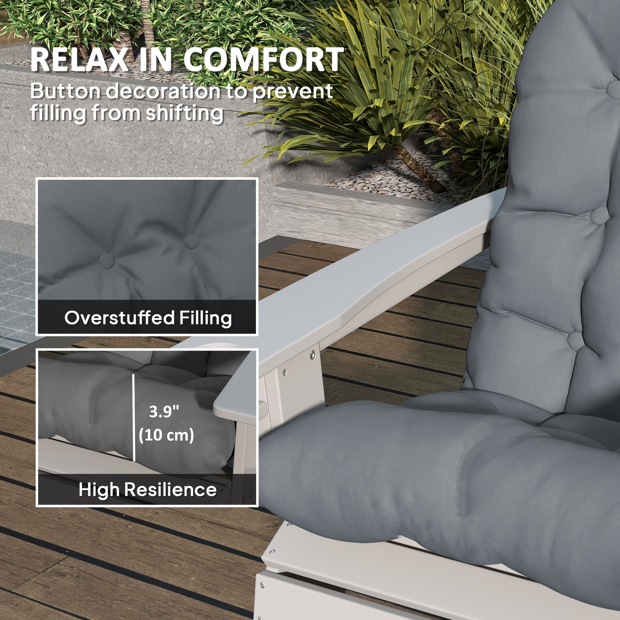 Chair Cushions Set Of 2, Tufted High Back Patio Non-Slip Cushions For Chairs, Gray