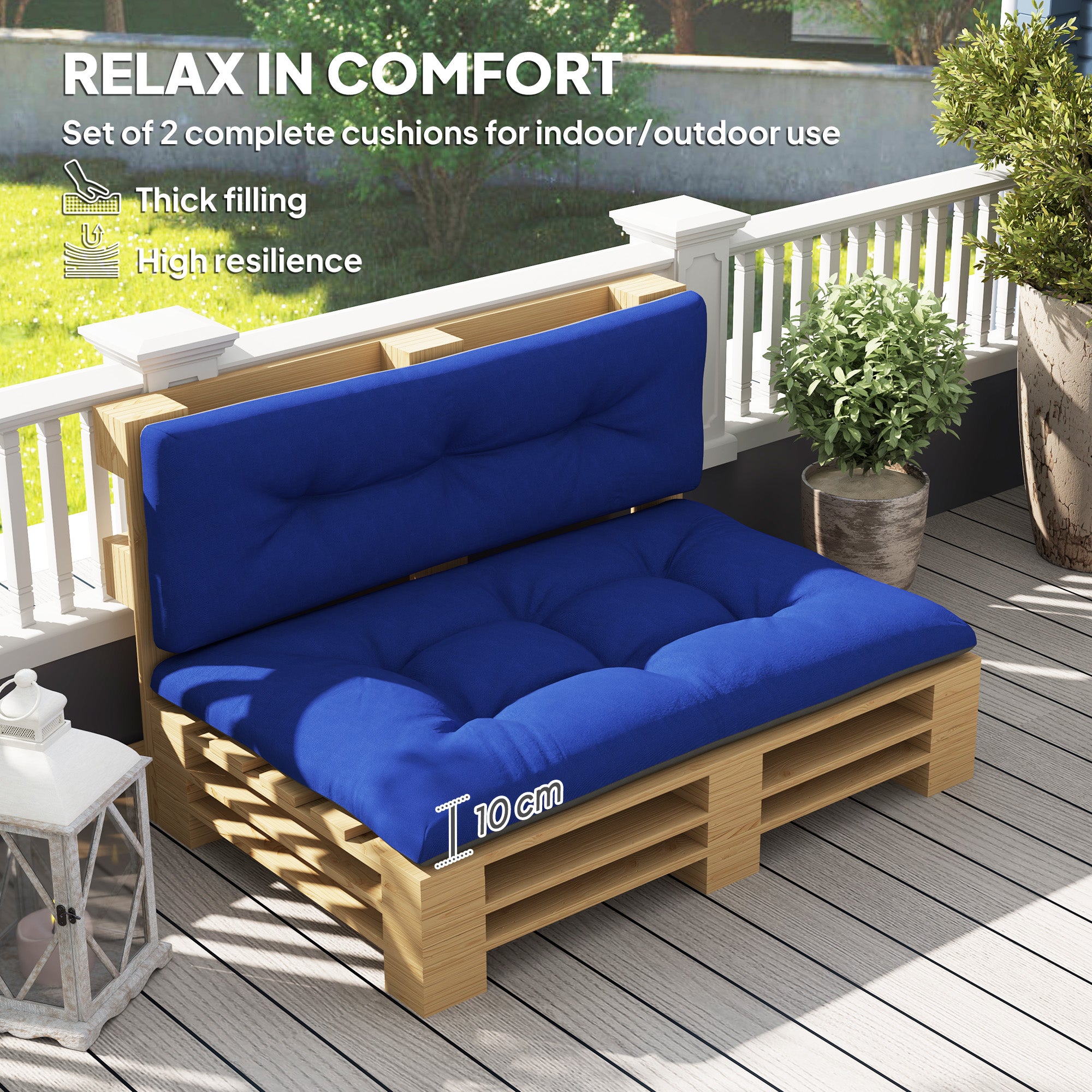 2 Seater Pallet Cushions Outdoor 3.9 Thick Replacement Cushions - Tufted Design For Garden, Patio, Navy Blue