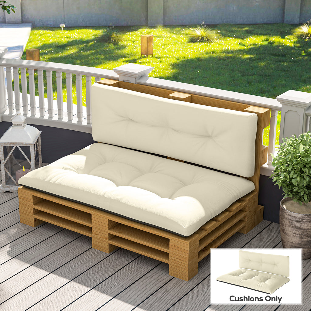 2 Seater Pallet Cushions Outdoor 3.9 Thick Replacement Cushions - Tufted Design For Garden, Patio, Cream White