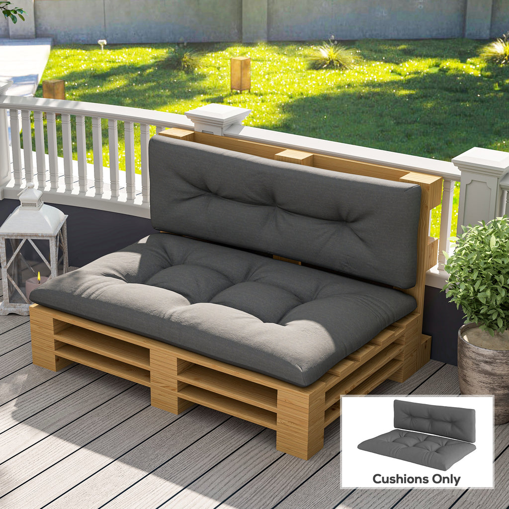 2 Seater Pallet Cushions Outdoor 3.9 Thick Replacement Cushions - Tufted Design For Garden, Patio, Dark Gray