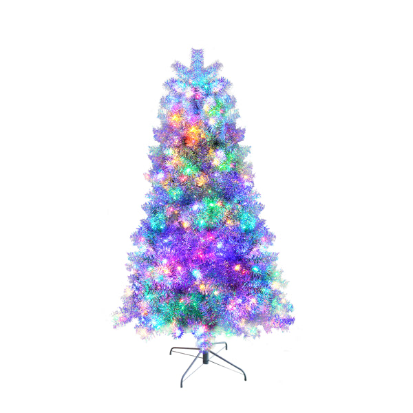 6FT Sliver Pre-Lit Artificial Christmas Tree, Hinged Full Tree With Metal Stand, 800 Branch Tips, 300 LED Lights,11 Lighting Modes, Holiday Decoration Tree For Indoor And Outdoor-NO Support Selfpickup