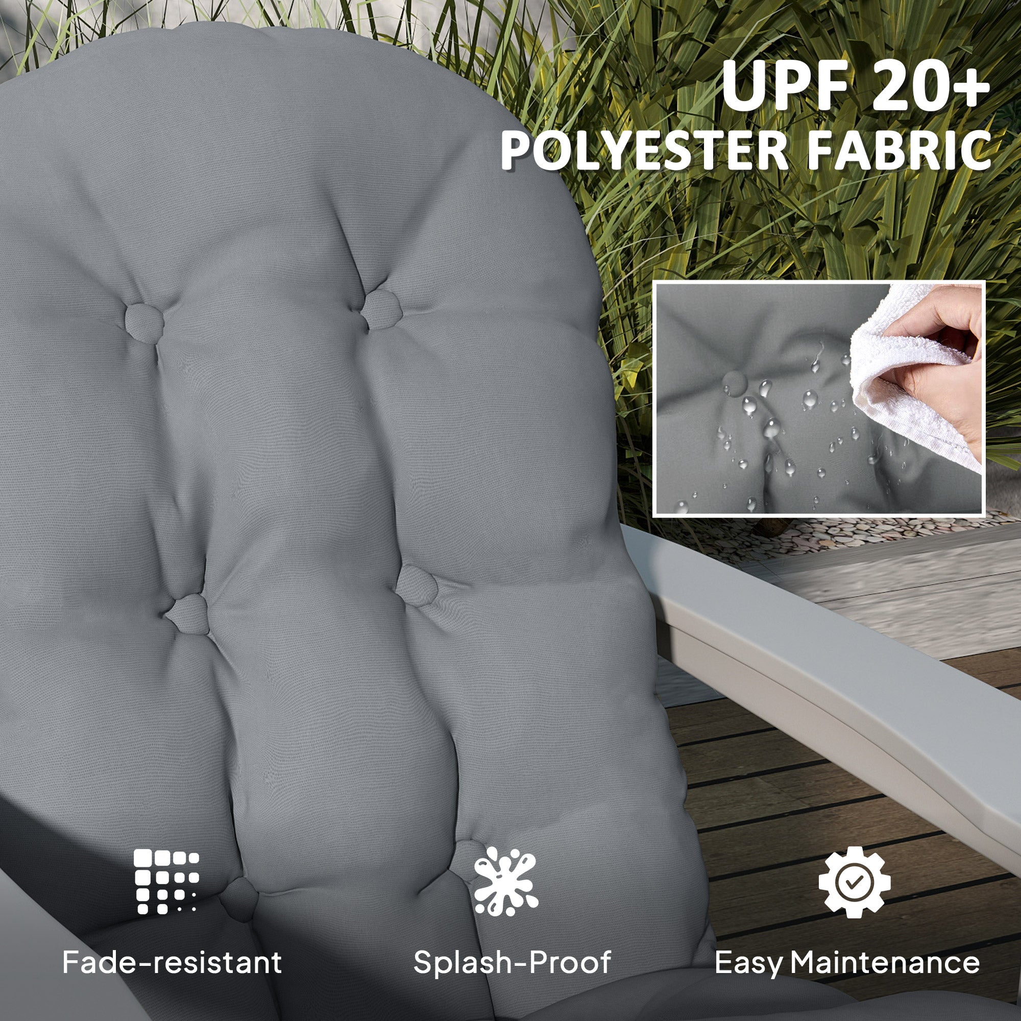 Chair Cushions Set Of 2, Tufted High Back Patio Non-Slip Cushions For Chairs, Gray