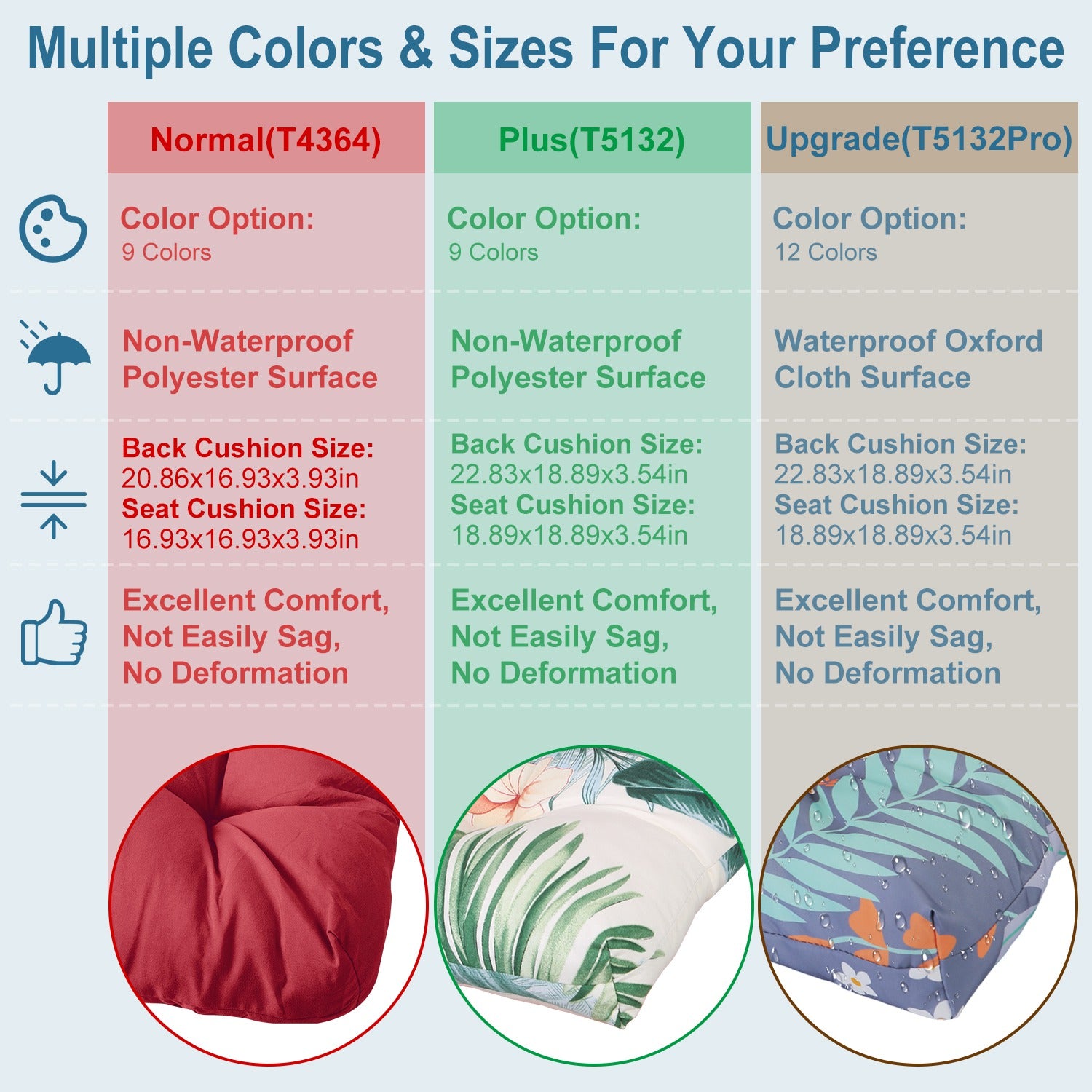 2Pcs Waterproof Rocking Chair Cushion Upper And Lower Back And Seat Sets With Non-Slip Ties Oxford Cloth Surface Polyester Filling Comfortable For Indoor Home Office Car