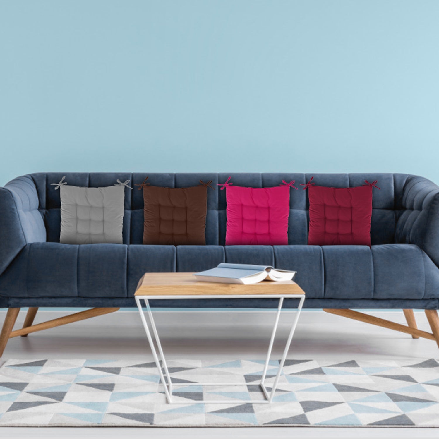 4Pcs Chair Cushion Pads Pillow 17.72x17.72x2.37in Soft Tie On Square Sitting Mats For Home Office Car Sitting Travel