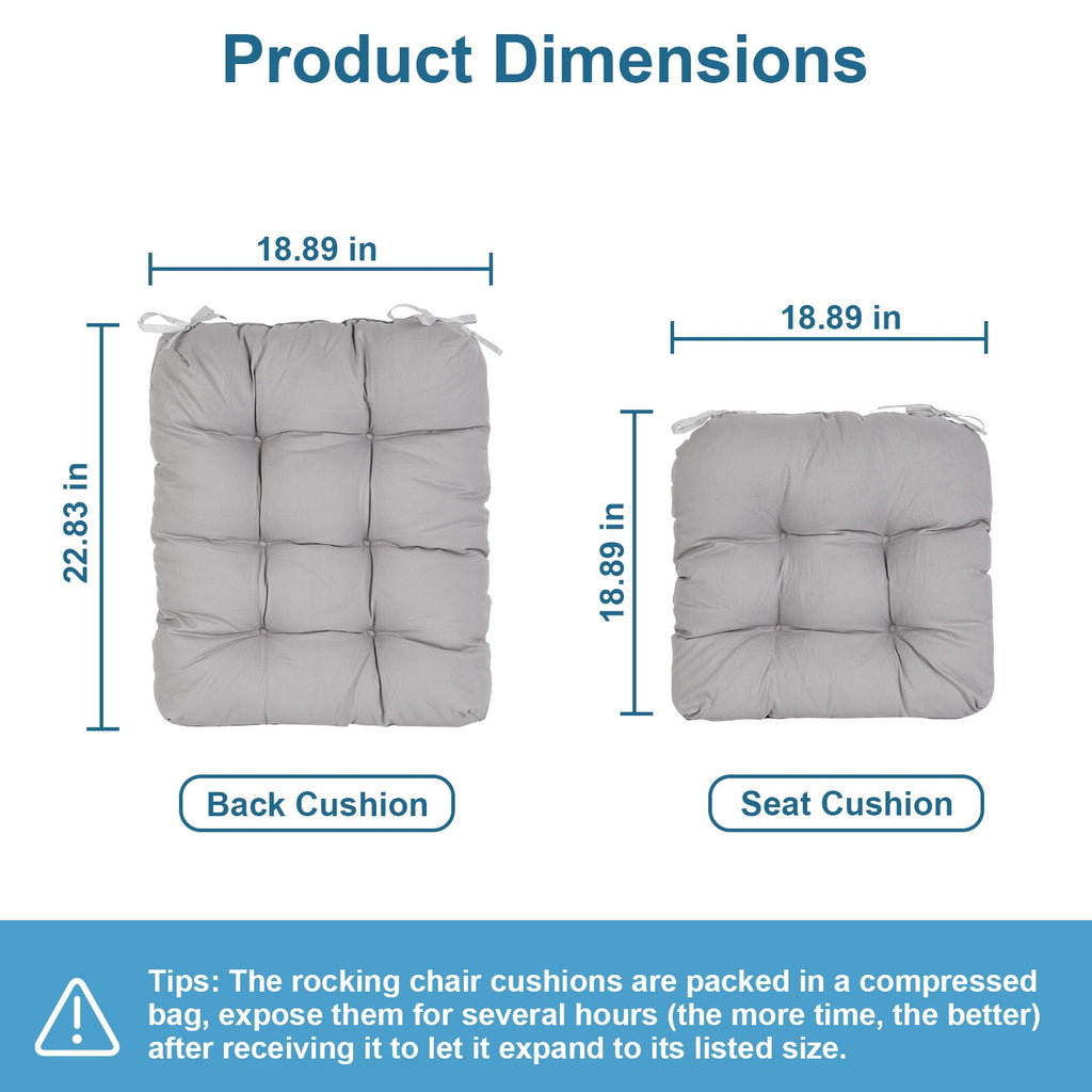 2Pcs Waterproof Rocking Chair Cushion Upper And Lower Back And Seat Sets With Non-Slip Ties Oxford Cloth Surface Polyester Filling Comfortable For Indoor Home Office Car
