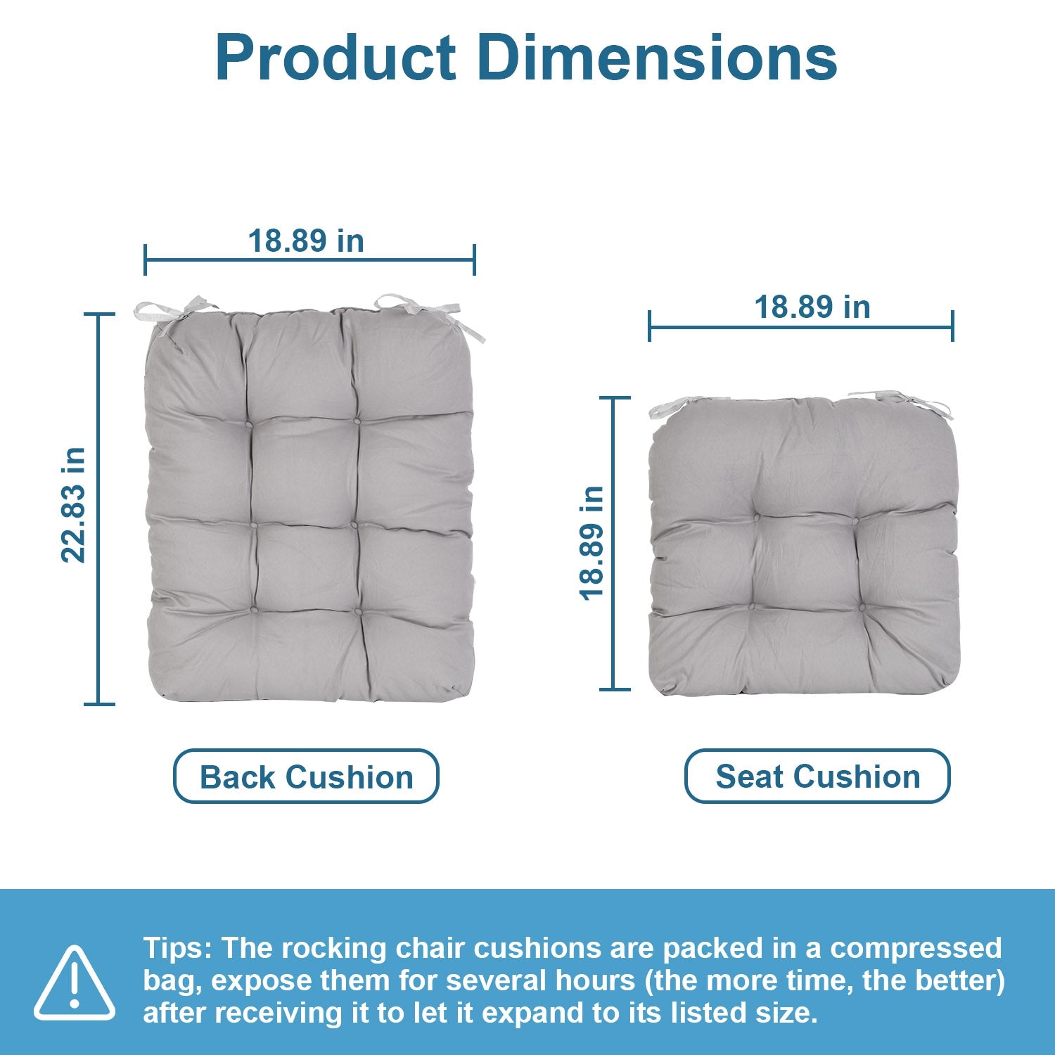 2Pcs Waterproof Rocking Chair Cushion Upper And Lower Back And Seat Sets With Non-Slip Ties Oxford Cloth Surface Polyester Filling Comfortable For Indoor Home Office Car