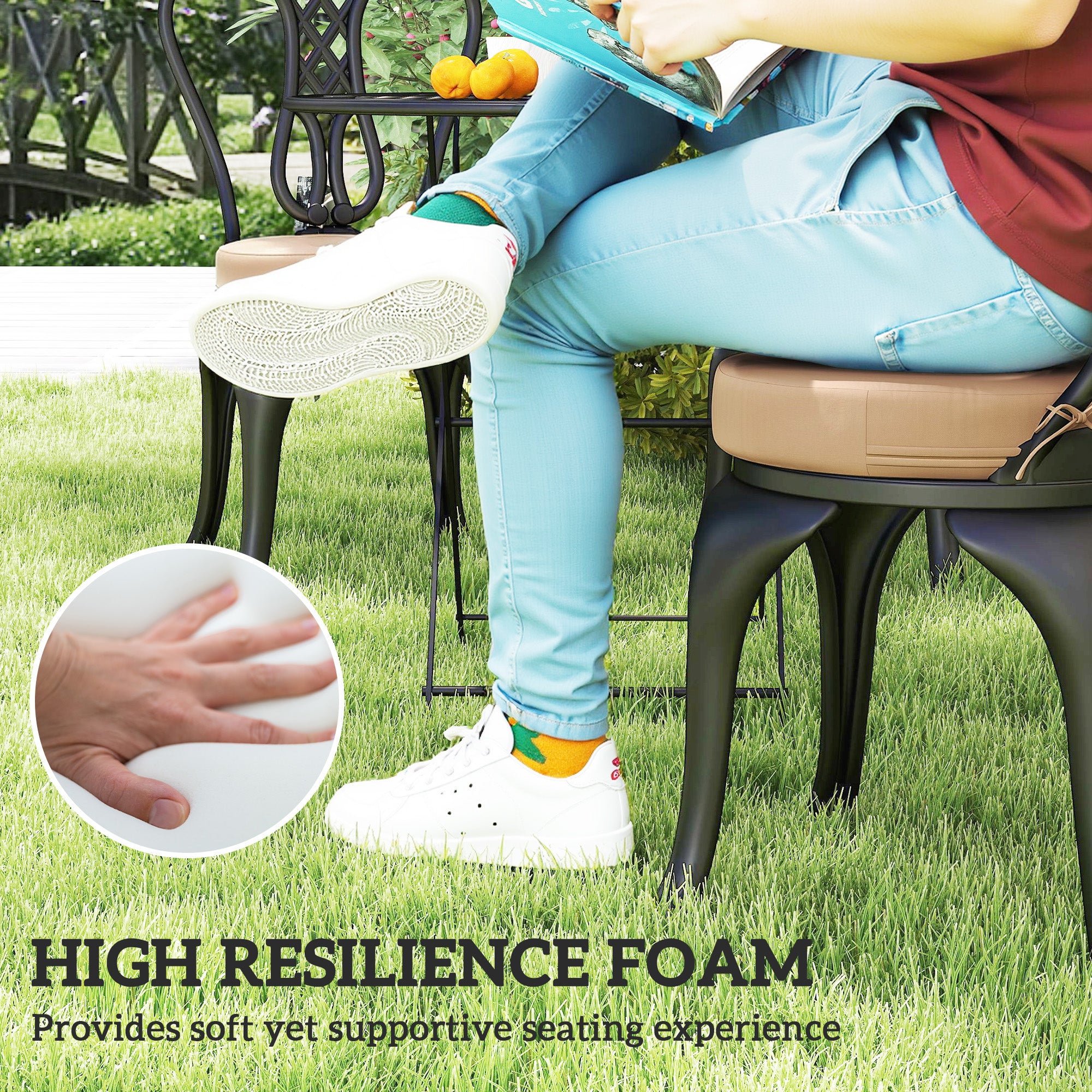 Patio Chair Cushions Set Of 4 Round Seat Cushions For Dining Bistro Chairs Machine Washable, 15 X 15 X 3, Khaki