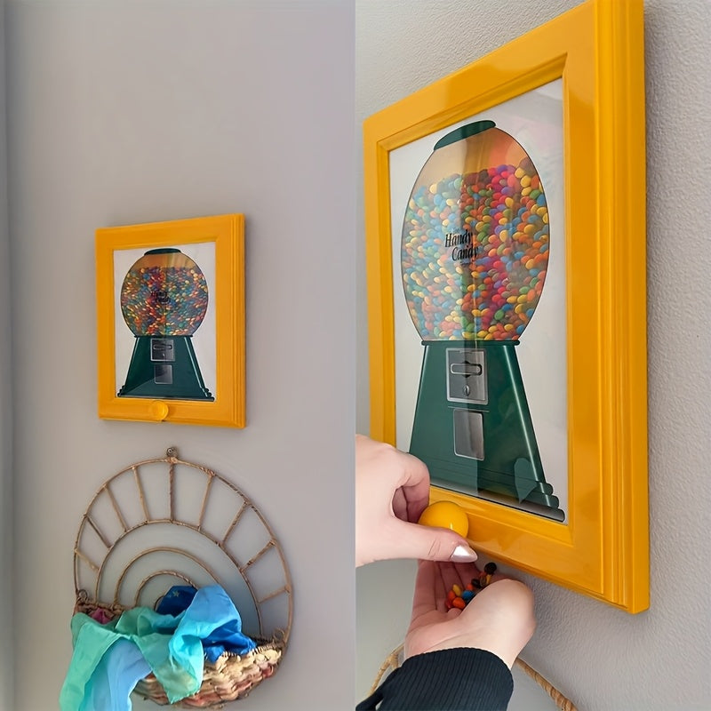 A Square Photo Frame Designed To Be Mounted On The Wall, Featuring A Candy Dispenser, Ideal For Displaying Pictures While Allowing Easy Access To Candies, Nuts, And Pet Treats.