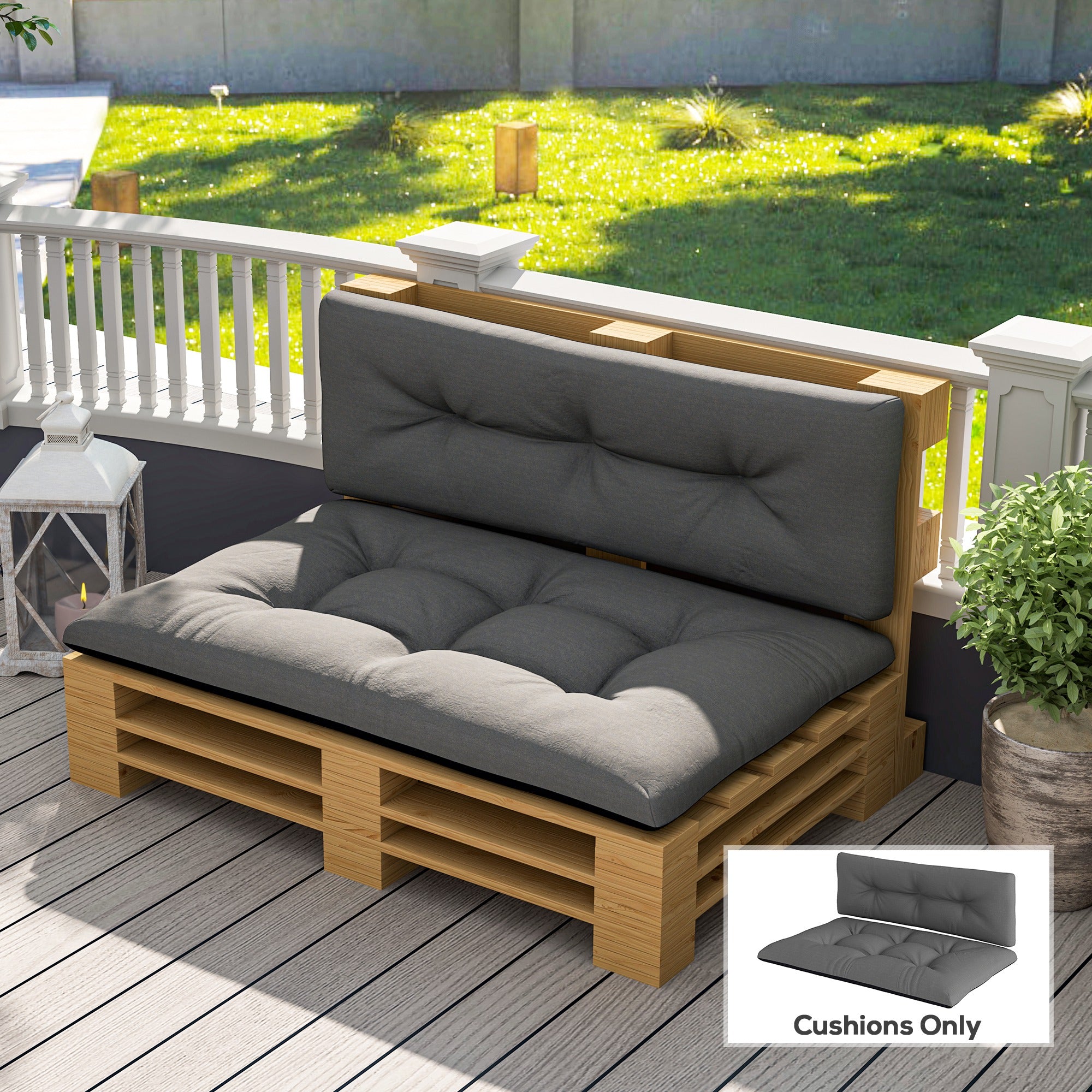 2 Seater Pallet Cushions Outdoor 3.9 Thick Replacement Cushions - Tufted Design For Garden, Patio, Black