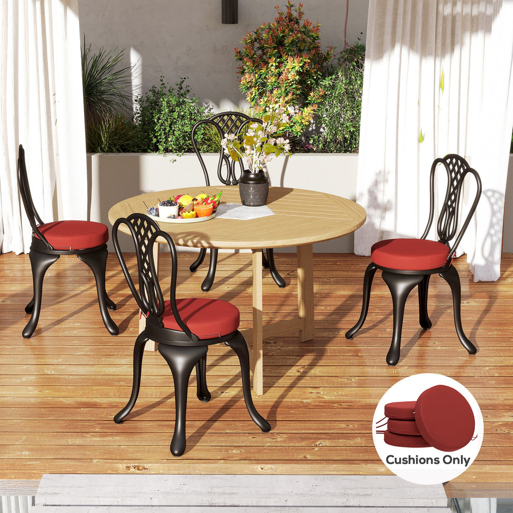 Patio Chair Cushions Set Of 4 Round Seat Cushions For Dining Bistro Chairs Machine Washable, 15 X 15 X 3, Wine Red