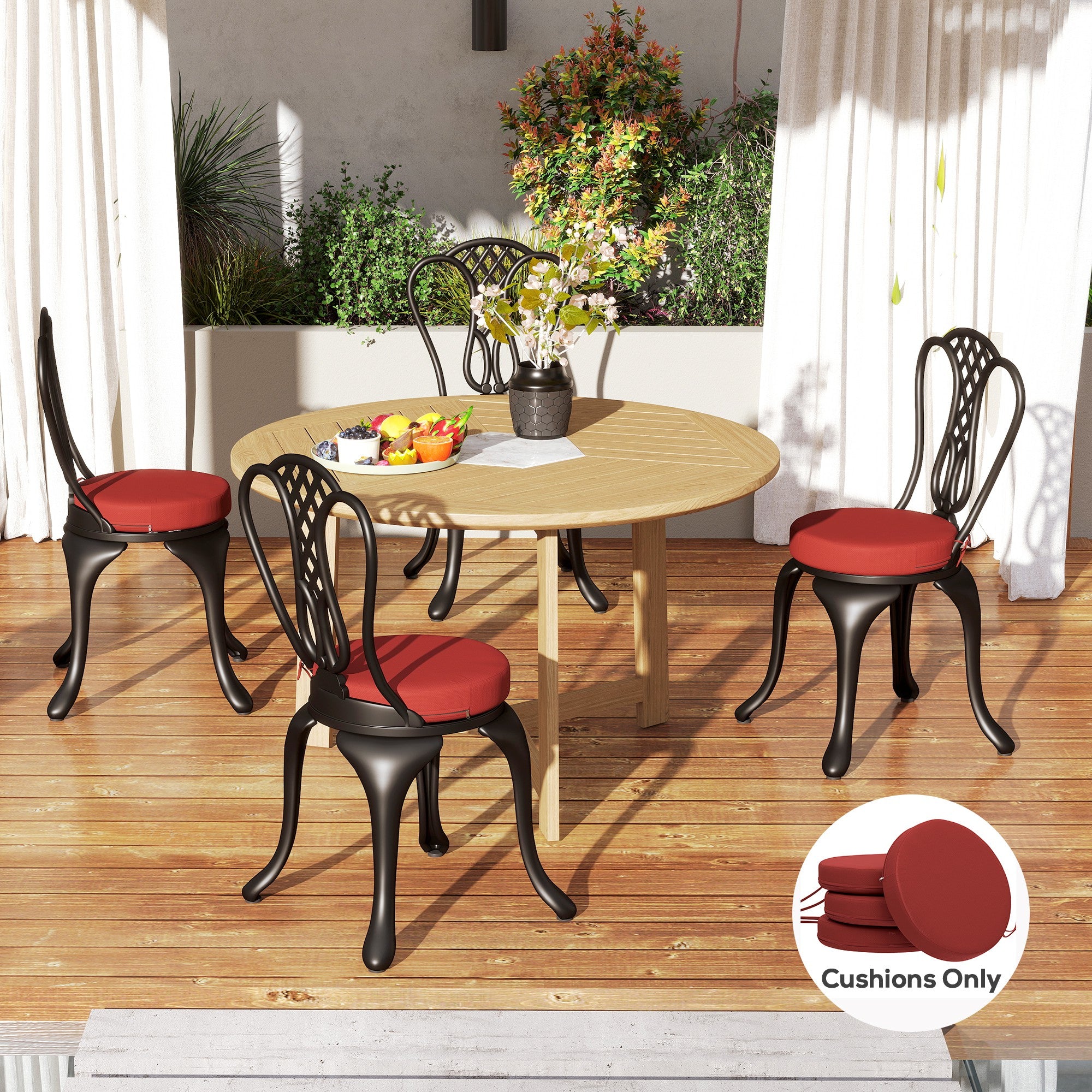 Patio Chair Cushions Set Of 4 Round Seat Cushions For Dining Bistro Chairs Machine Washable, 15 X 15 X 3, Wine Red