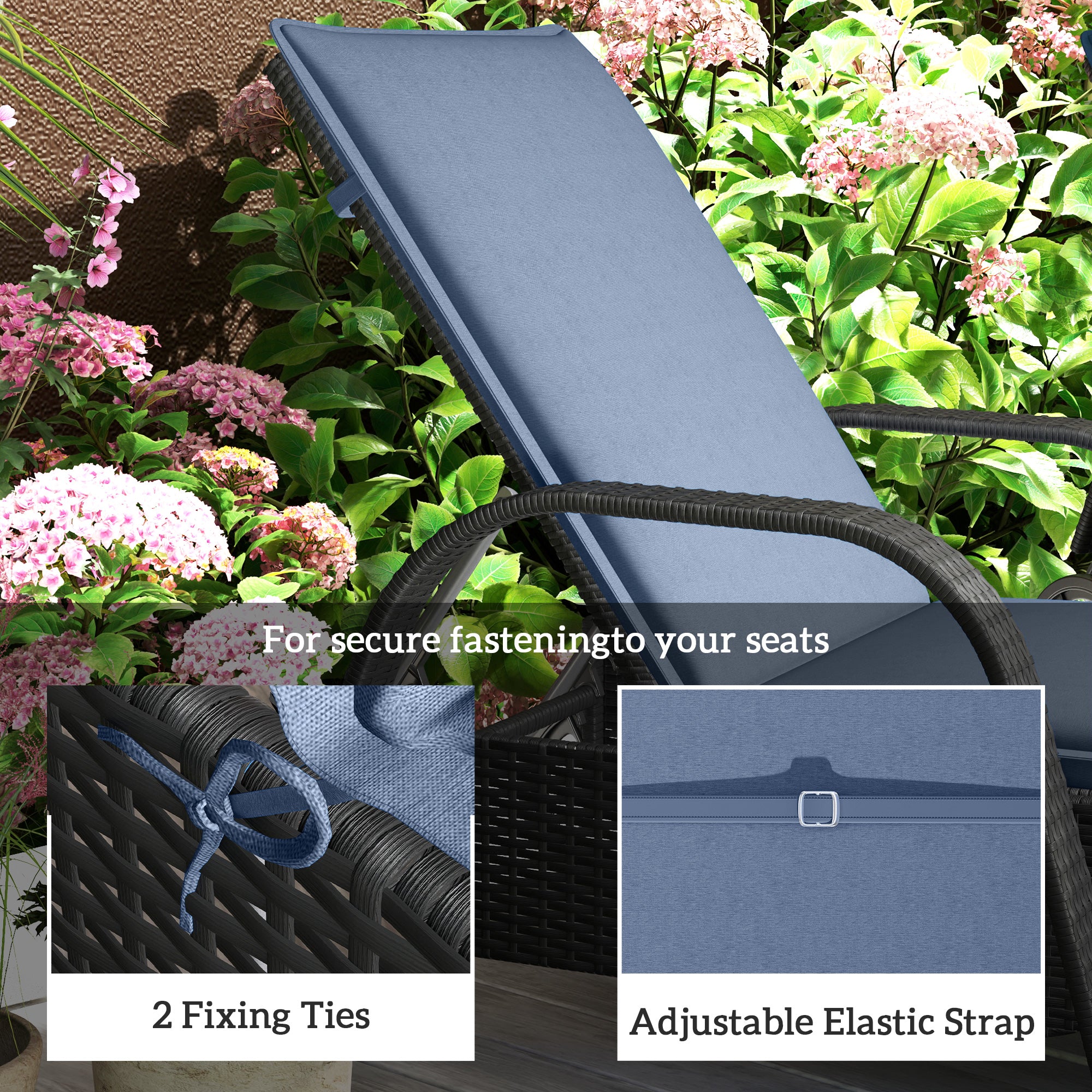 Foldable Chaise Lounge Cushion Set Of 2, Outdoor Lounge Chair Cushion Set, 200gsm Fabric, 76 X 23, Blue