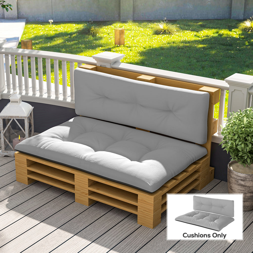 2 Seater Pallet Cushions Outdoor 3.9 Thick Replacement Cushions - Tufted Design For Garden, Patio, Light Gray
