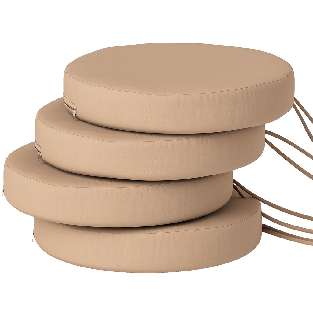 Patio Chair Cushions Set Of 4 Round Seat Cushions For Dining Bistro Chairs Machine Washable, 15 X 15 X 3, Khaki