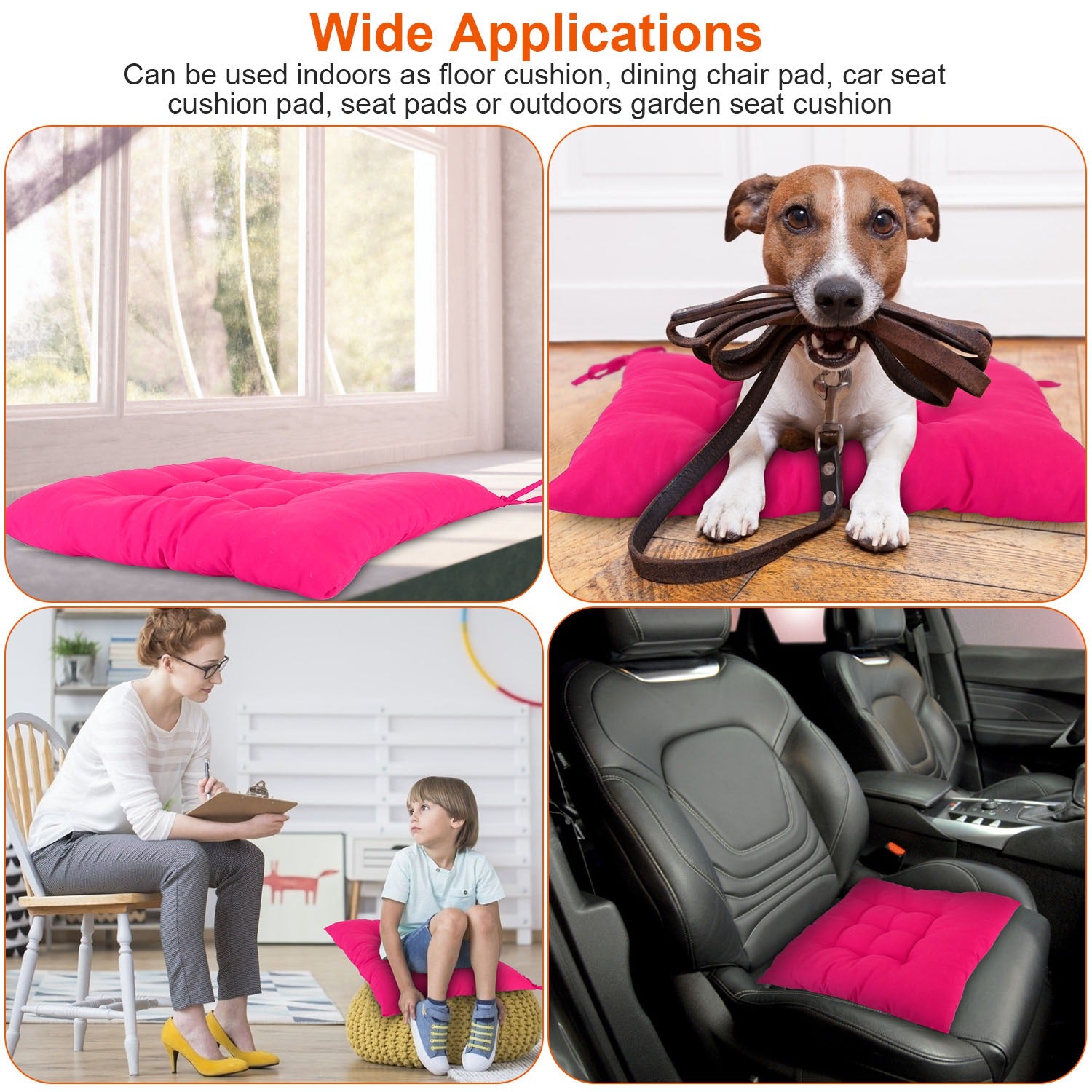 4Pcs Chair Cushion Pads Pillow 17.72x17.72x2.37in Soft Tie On Square Sitting Mats For Home Office Car Sitting Travel