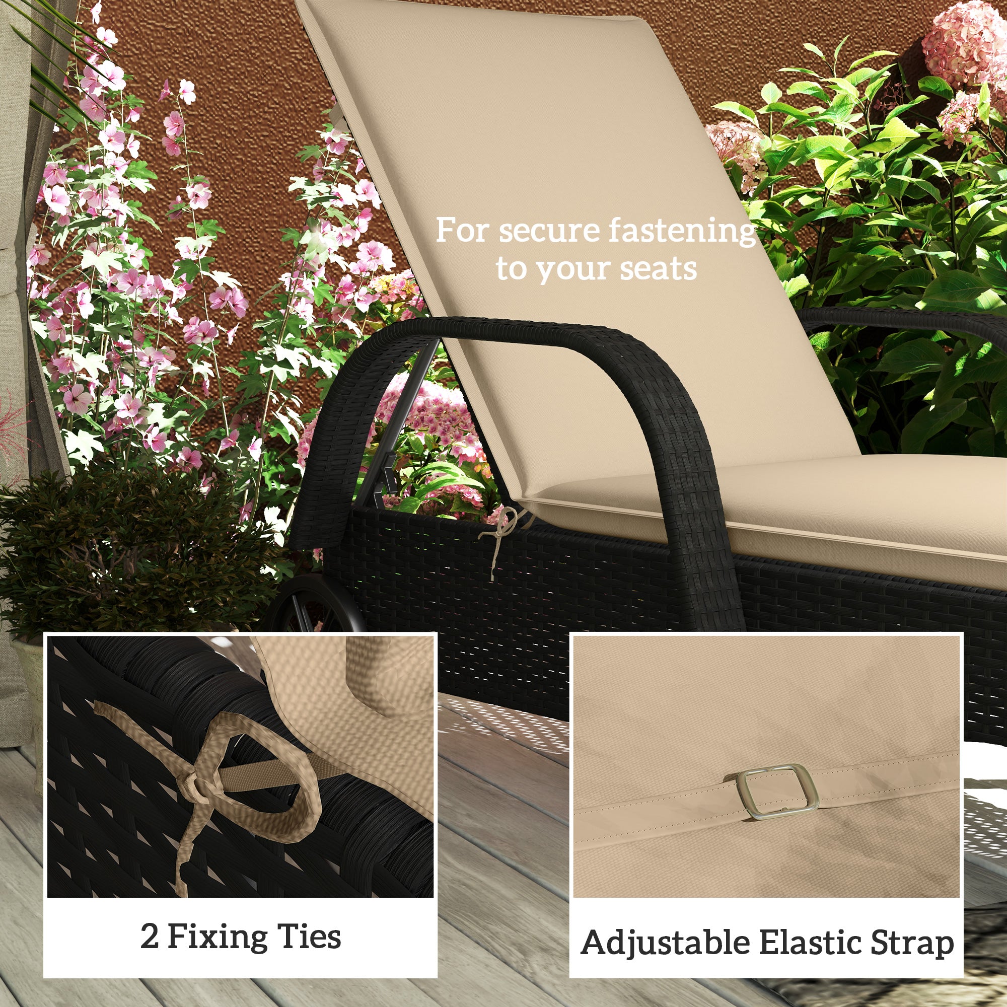 Foldable Chaise Lounge Cushion Set Of 2, Outdoor Lounge Chair Cushion Set, 200gsm Fabric, 76 X 23, Beige