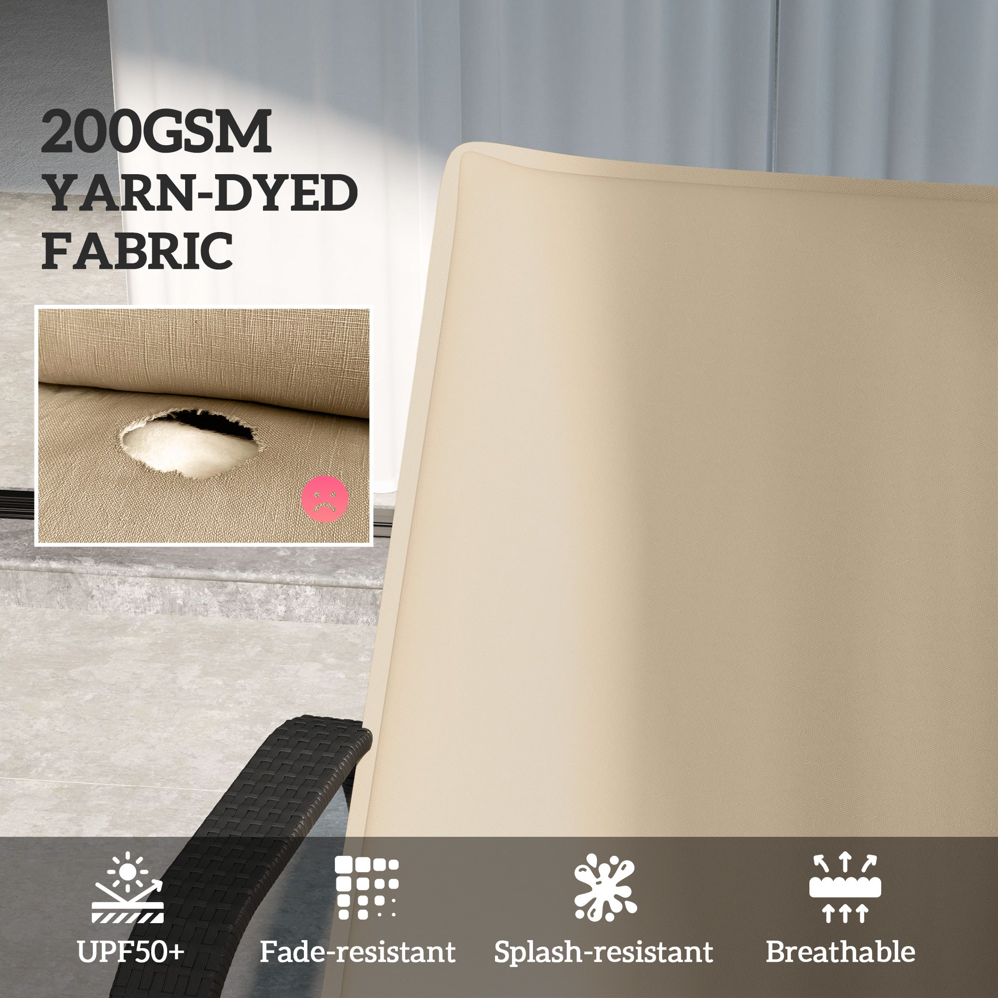 Foldable Chaise Lounge Cushion Set Of 2, Outdoor Lounge Chair Cushion Set, 200gsm Fabric, 76 X 23, Beige