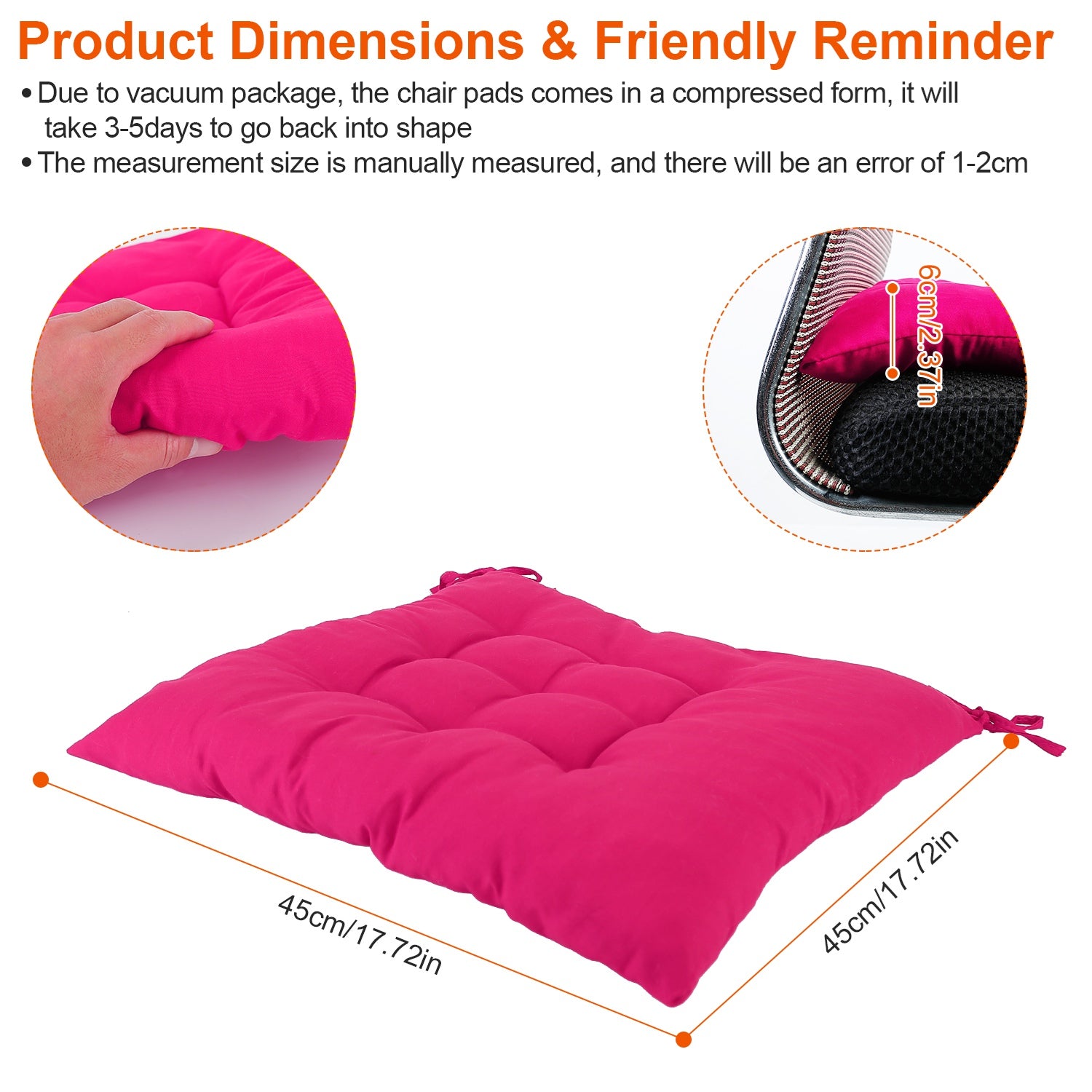 4Pcs Chair Cushion Pads Pillow 17.72x17.72x2.37in Soft Tie On Square Sitting Mats For Home Office Car Sitting Travel