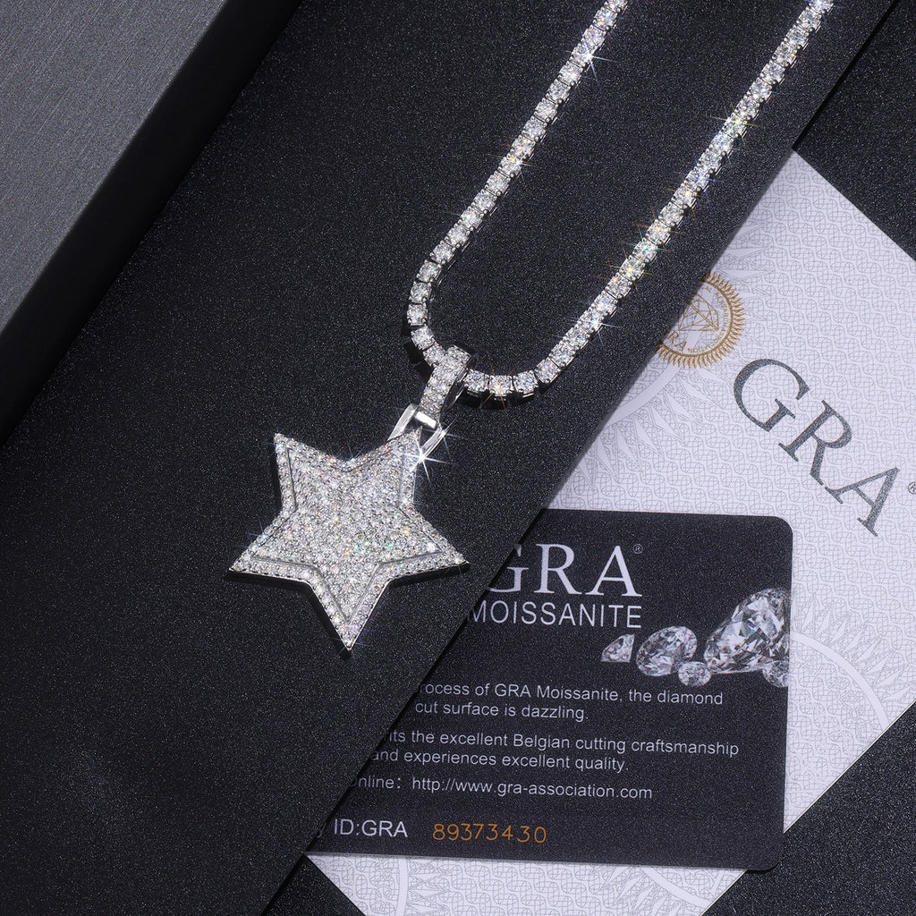 King's Star - A Fashionable And Trendy Necklace Pendant Set With Top-quality Moissanite S925, Silver And Platinum-plated, Can Be Tested With A Diamond Pen