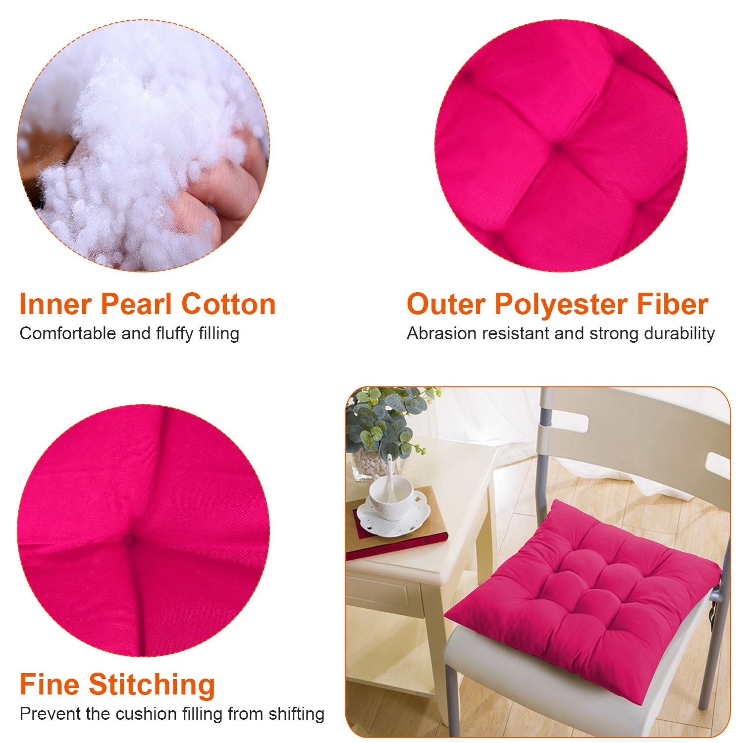4Pcs Chair Cushion Pads Pillow 17.72x17.72x2.37in Soft Tie On Square Sitting Mats For Home Office Car Sitting Travel