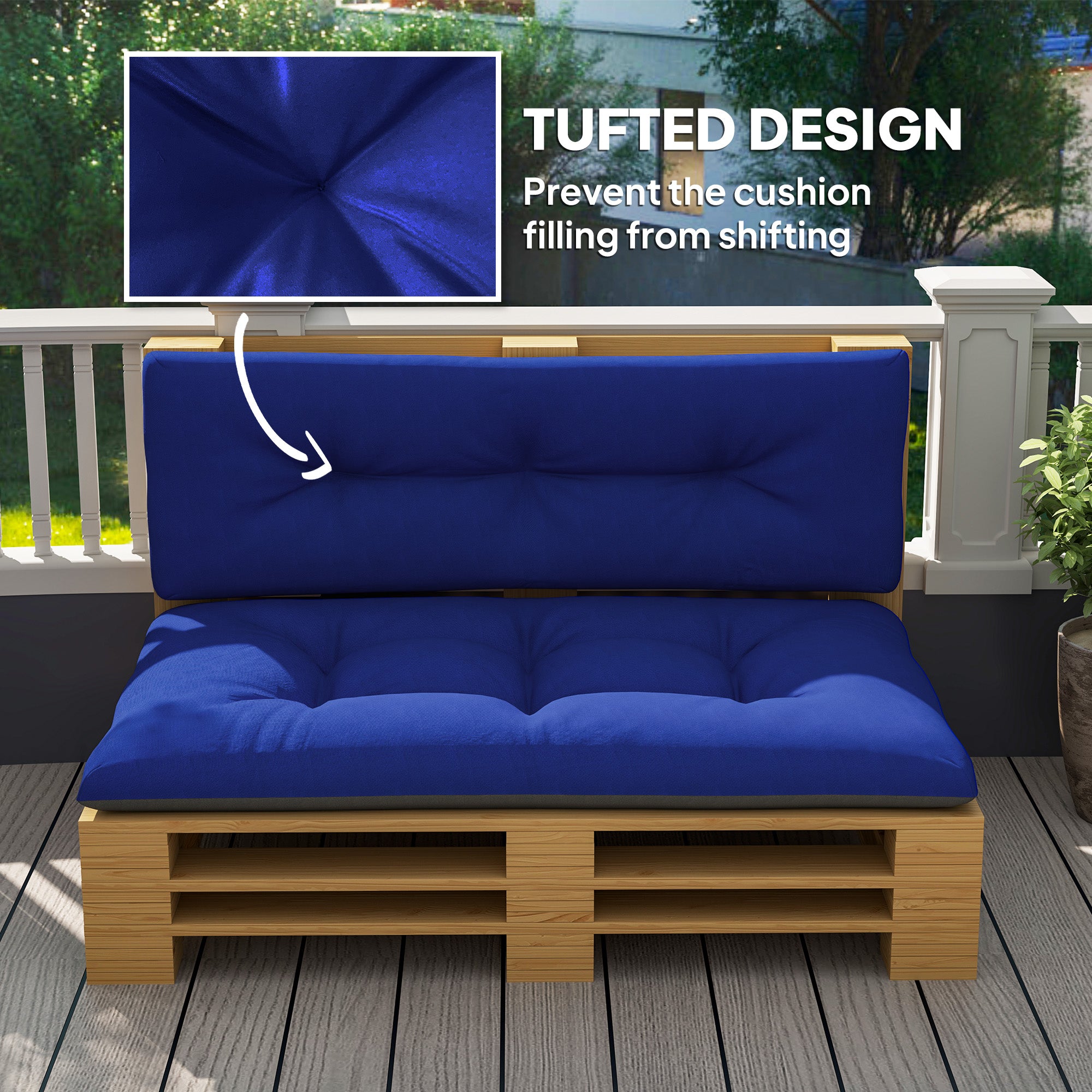 2 Seater Pallet Cushions Outdoor 3.9 Thick Replacement Cushions - Tufted Design For Garden, Patio, Navy Blue