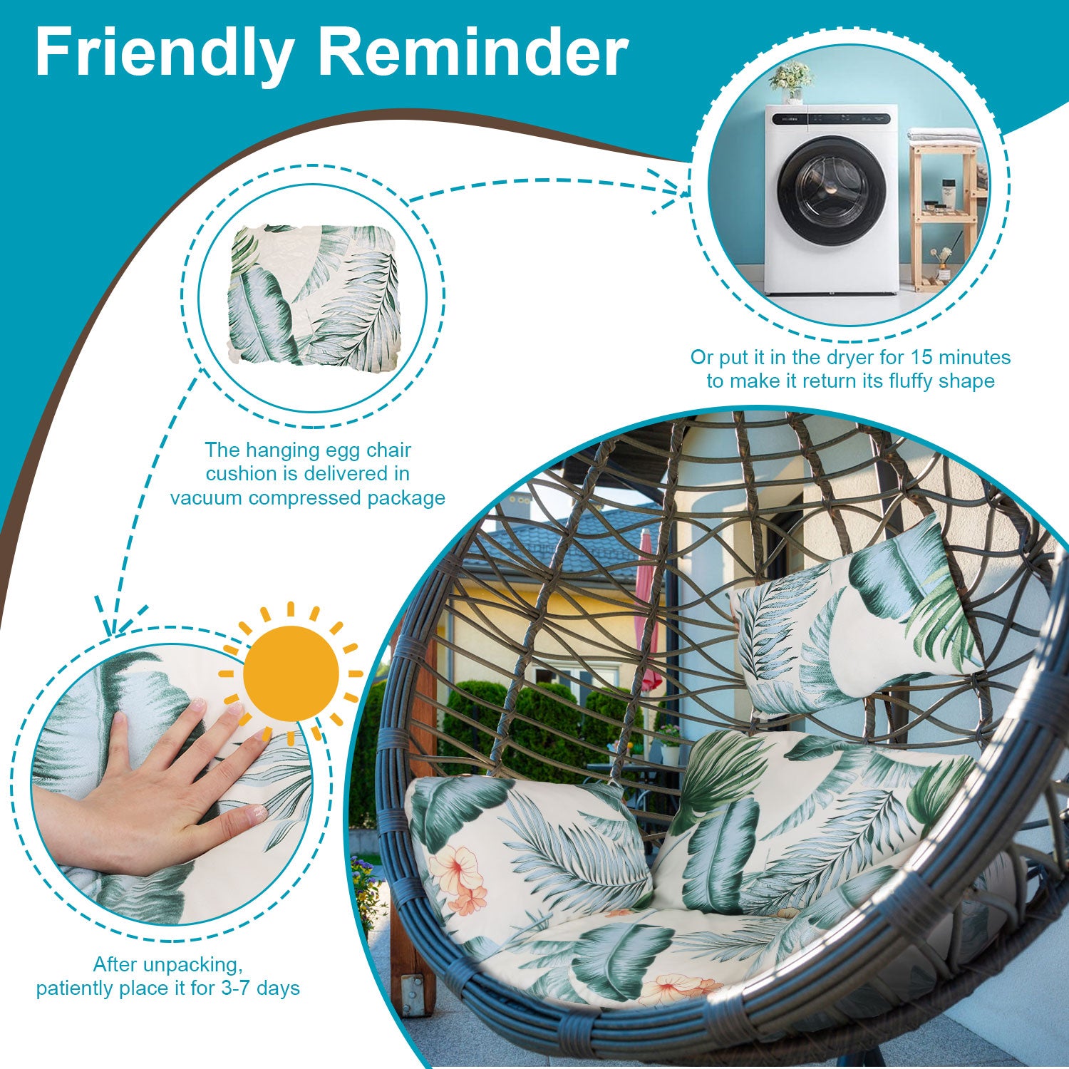 1Pc Egg Chair Cushion Hanging Basket Seat Cushion Thicken Soft Egg Swing Chair Pad Hanging Egg Chair Cushion With Headrest