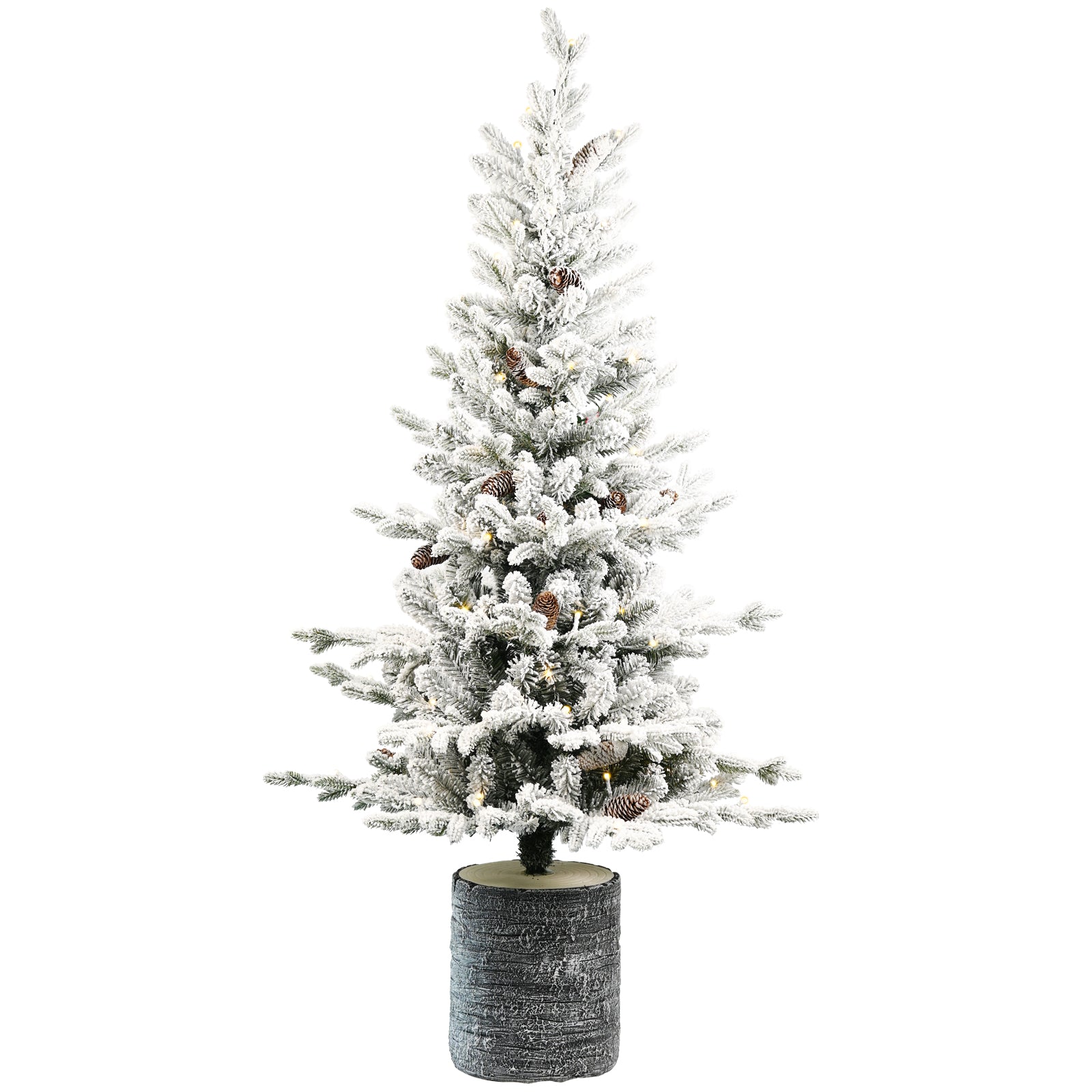 2FT 3FT 4.5FT 6.5FT Pre-lit Potted Flocked Christmas Tree, Snow Frosted Mini Tabletop Artificial Christmas Tree With LED Lights And PE & PVC Branch Tips For Front Door, Porch, Indoor And Outdoor