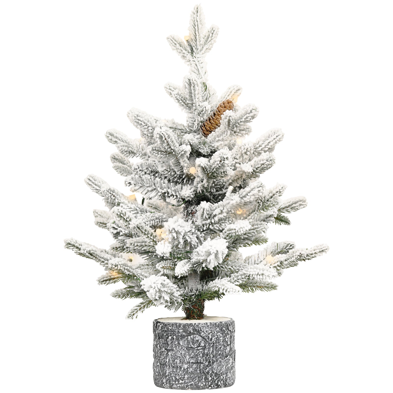 2FT 3FT 4.5FT 6.5FT Pre-lit Potted Flocked Christmas Tree, Snow Frosted Mini Tabletop Artificial Christmas Tree With LED Lights And PE & PVC Branch Tips For Front Door, Porch, Indoor And Outdoor
