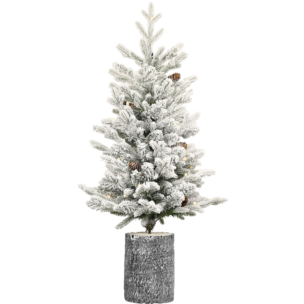 2FT 3FT 4.5FT 6.5FT Pre-lit Potted Flocked Christmas Tree, Snow Frosted Mini Tabletop Artificial Christmas Tree With LED Lights And PE & PVC Branch Tips For Front Door, Porch, Indoor And Outdoor