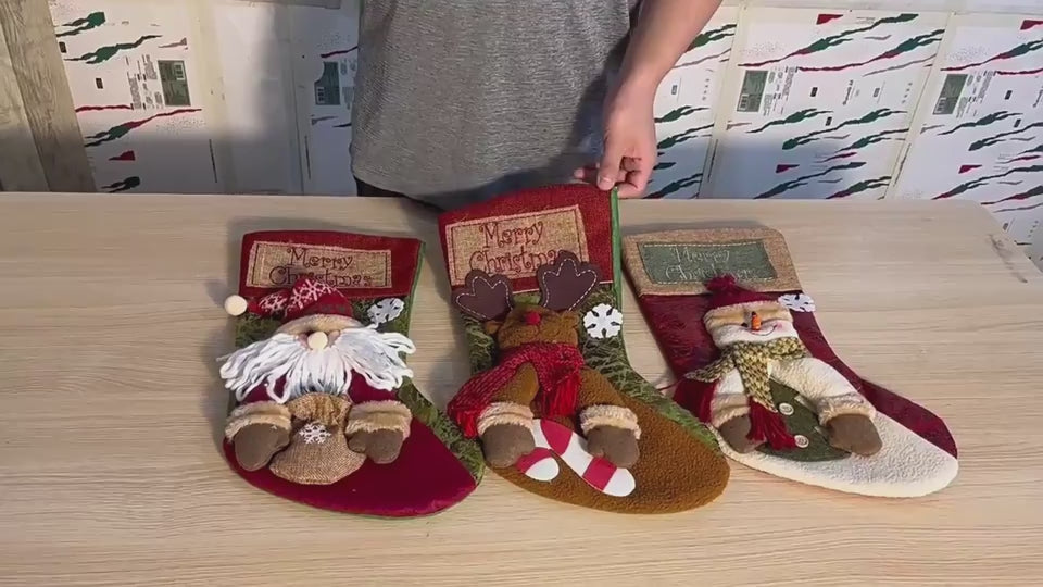 Christmas Stocking Socks Snowman Santa Elk Xmas Fireplace Xmas Tree Ornaments New Year Candy Bag Gift Christmas Decor